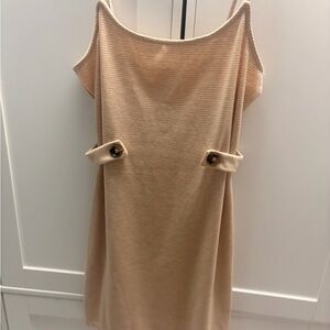 Beige Knit Midi Dress with Side Button Details
